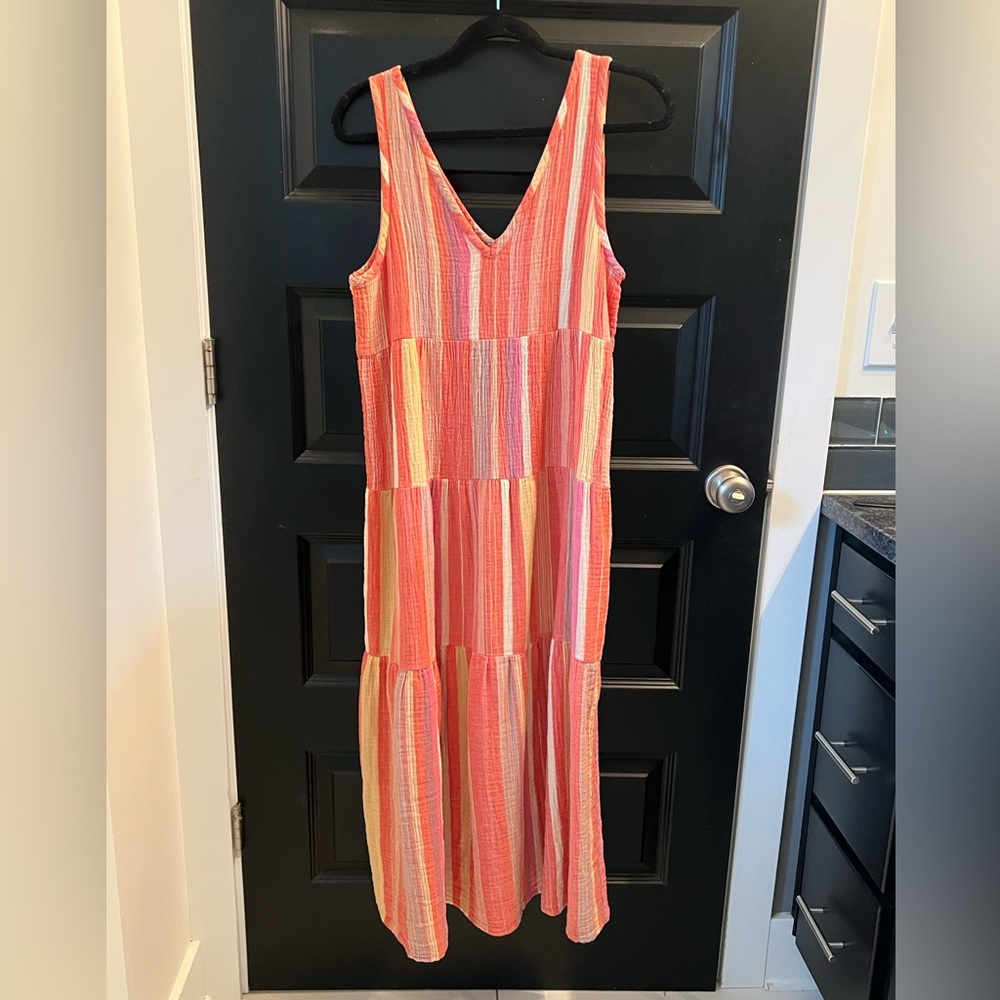 Marine Layer Corinne Maxi Dress. Multi-stripe, size L.